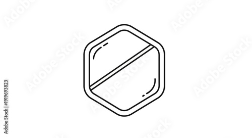 Geometric Hexagon Shape Outline with Diagonal Line, Abstract Minimalist Icon