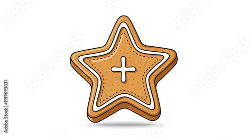 Gingerbread Star Cookie with Plus Sign Icon - Christmas Holiday Treat