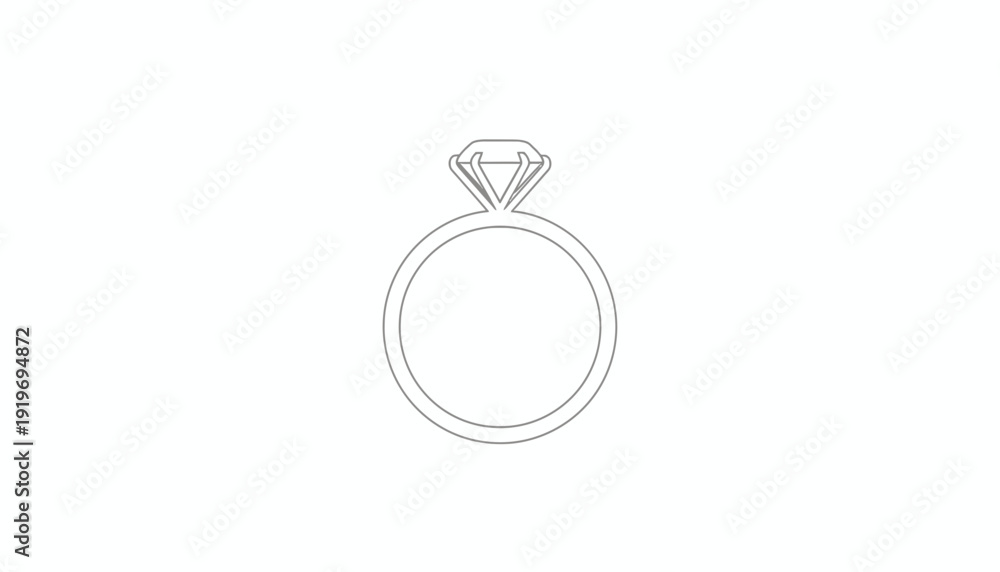 Obraz premium Diamond Engagement Ring Outline Icon - Minimalist Jewelry Symbol