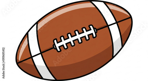 American Football Brown with White Stripes and Laces Cartoon Illustration Isolated on White Background