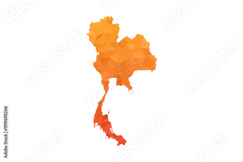 Thailand Map - Polygon Style Vector Illustration in Orange Gradient, Low Poly Geometric Design, Isolated on White Background for Infographics and Education.