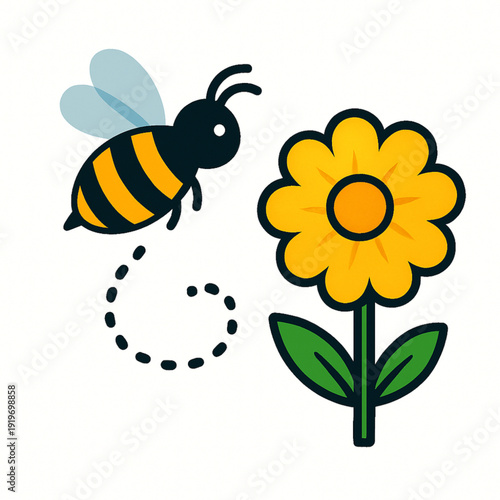 Vibrant floral scene with a busy bee pollinating flowers vector