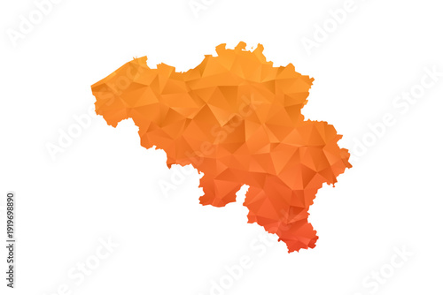 Belgium Map - Polygon Style Vector Illustration in Orange Gradient, Low Poly Geometric Design, Isolated on White Background for Infographics and Education.