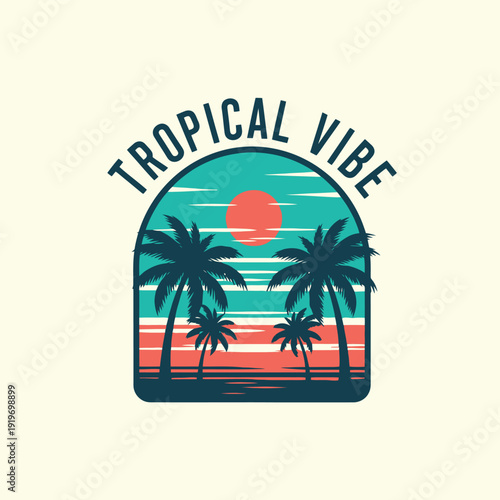 Tropical Vibe - A Scenic Sunset with Palm Trees and Ocean View.