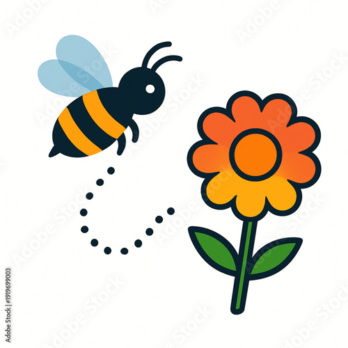 Close up of a bee on a blooming flower in a garden vector