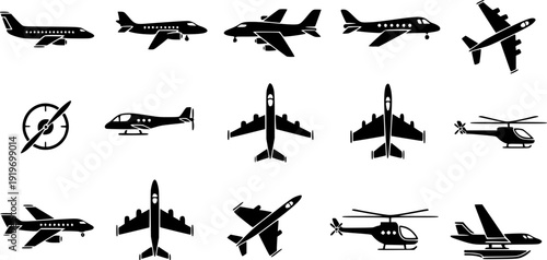 Aircraft icon vector set. airplane illustration sign collection. plane symbol or logo on white background