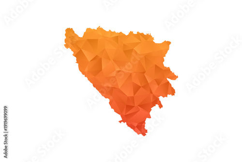 Bosnia and Herzegovina Map - Polygon Style Vector Illustration in Orange Gradient, Low Poly Geometric Design, Isolated on White Background for Infographics and Education.
