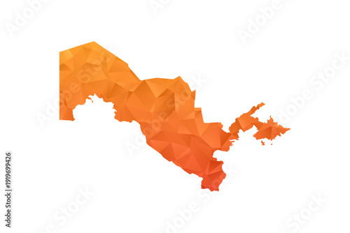 Uzbekistan Map - Polygon Style Vector Illustration in Orange Gradient, Low Poly Geometric Design, Isolated on White Background for Infographics and Education.