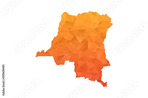 Democratic Republic of the Congo Map - Polygon Style Vector Illustration in Orange Gradient, Low Poly Geometric Design, Isolated on White Background for Infographics and Education.