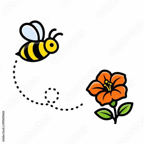 Close up of a bee on a blooming flower in a garden vector