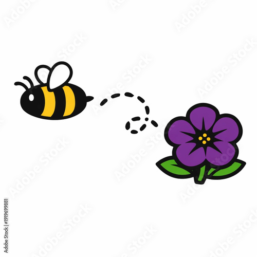 Nature illustration of a bee and wild flowers in spring meadow