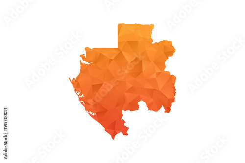 Gabon Map - Polygon Style Vector Illustration in Orange Gradient, Low Poly Geometric Design, Isolated on White Background for Infographics and Education.