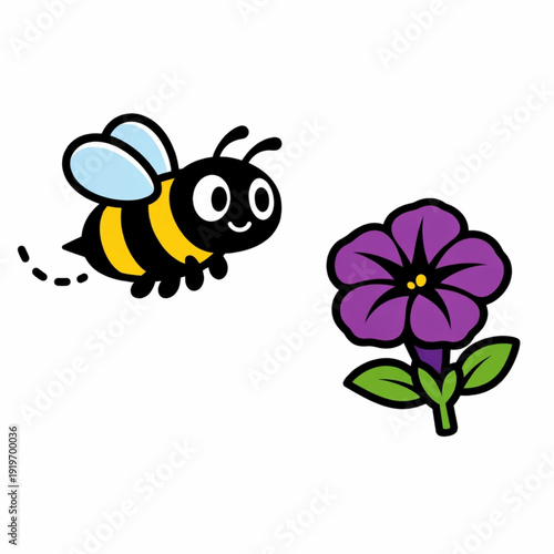 Honey bee collecting nectar from a beautiful flower vector illustration