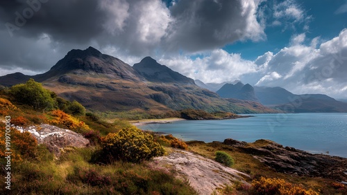 Breathtaking, isolated, serene, unpopulated landscape showcasing Torridon & Wester Ross – Ancient sandstone peaks and sea lochs 