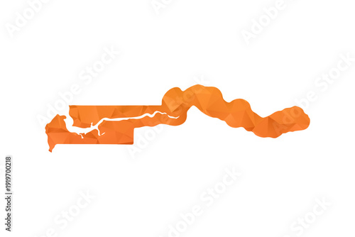 Gambia Map - Polygon Style Vector Illustration in Orange Gradient, Low Poly Geometric Design, Isolated on White Background for Infographics and Education.