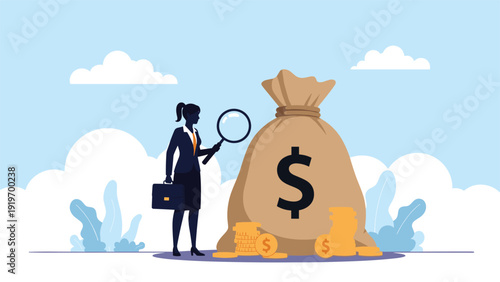 Two business professionals balance on a see-saw with a rising market graph in the background, representing economic balance and competition.