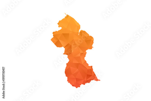 Guyana Map - Polygon Style Vector Illustration in Orange Gradient, Low Poly Geometric Design, Isolated on White Background for Infographics and Education.