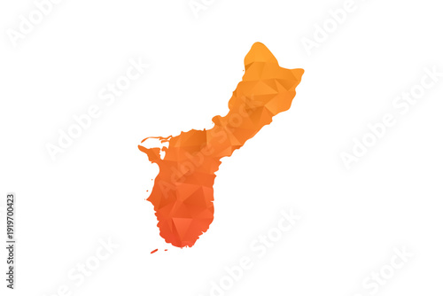 Guam Map - Polygon Style Vector Illustration in Orange Gradient, Low Poly Geometric Design, Isolated on White Background for Infographics and Education.