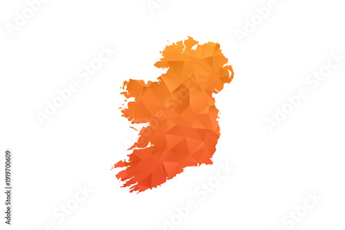 Ireland Map - Polygon Style Vector Illustration in Orange Gradient, Low Poly Geometric Design, Isolated on White Background for Infographics and Education.