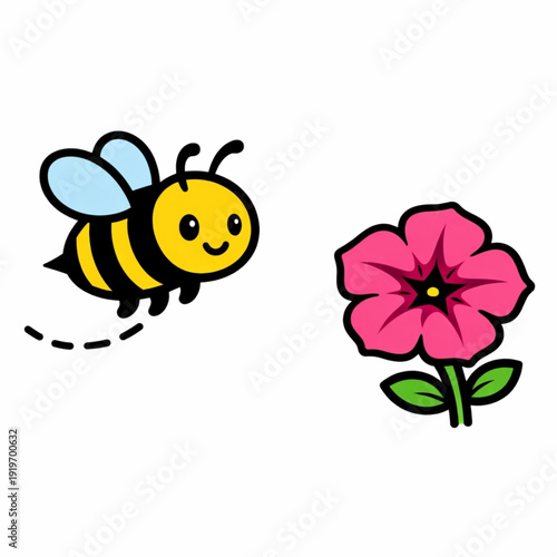 Detailed vector art of a bumblebee on a colorful flower