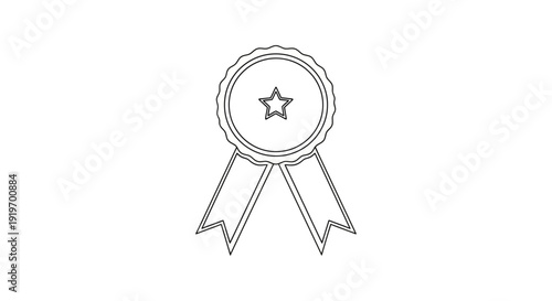 Award Ribbon Icon with Star, Vector Outline, Symbol of Achievement and Success