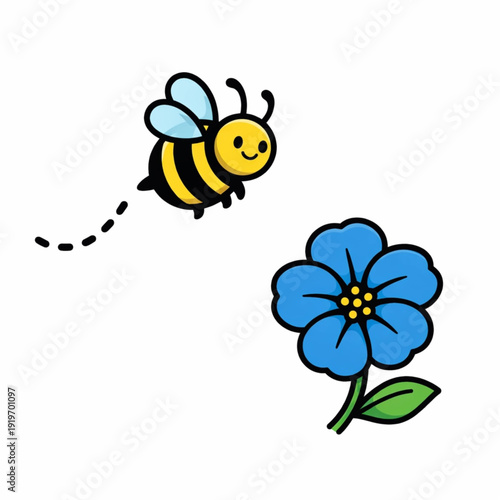 Close up of a bee on a blooming flower in a garden vector