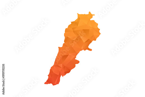 Lebanon Map - Polygon Style Vector Illustration in Orange Gradient, Low Poly Geometric Design, Isolated on White Background for Infographics and Education.
