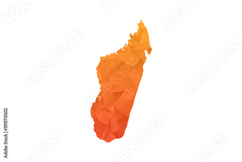 Madagascar Map - Polygon Style Vector Illustration in Orange Gradient, Low Poly Geometric Design, Isolated on White Background for Infographics and Education.