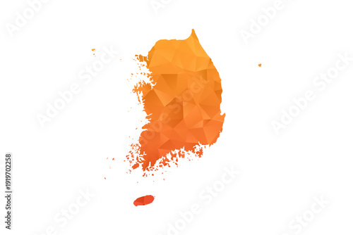 South Korea Map - Polygon Style Vector Illustration in Orange Gradient, Low Poly Geometric Design, Isolated on White Background for Infographics and Education.
