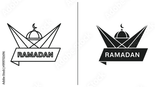 Dynamic Ramadan mosque dome banner with geometric elements and crescent moon.