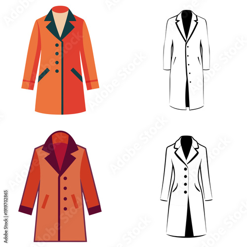 Four stylish coats in modern designs and vibrant colours for fashion and business