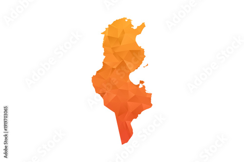 Tunisia Map - Polygon Style Vector Illustration in Orange Gradient, Low Poly Geometric Design, Isolated on White Background for Infographics and Education.