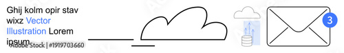 Data synchronization, cloud computing, email notifications, online storage, digital communication, networking. Cloud illustration with email notification icon. Data synchronization and cloud