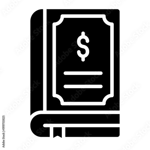 Finance book glyph icon. money topic. accounting study. business learning