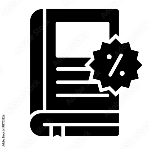 Discount book glyph icon. reduced price. sale item. retail reading