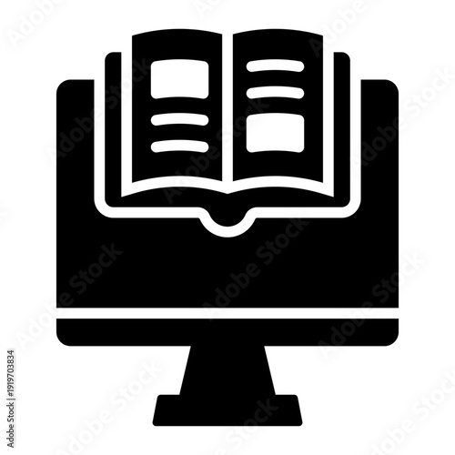 Digital book glyph icon. electronic pages. online reading. e learning
