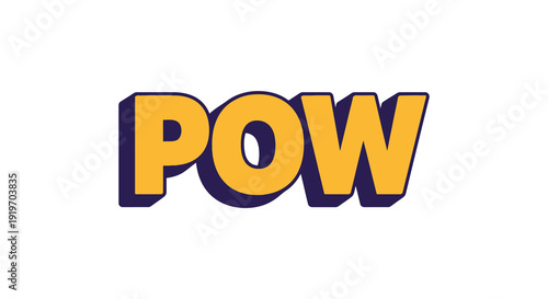 Bold comic book style pow lettering in yellow and purple ideal for dynamic designs on transparent background silhouette high quality professional