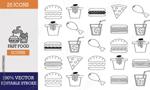 Fast food icons collection showing various menu items