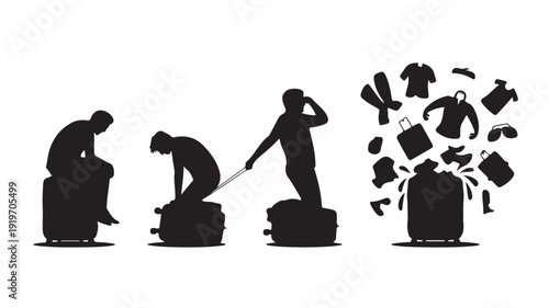 Man Overwhelmed by Laundry in Frustrated Pose with Dark Silhouette and Cluttered Clothing for Stress