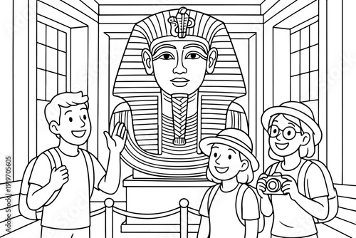 golden mask of Tutankhamun hand drawn vector illustration doodle art line art coloring page for kids