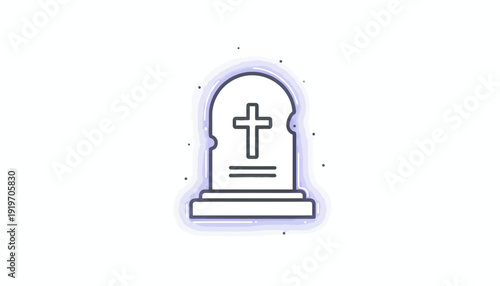 Tombstone Icon with Cross and Glowing Aura, Funeral, Cemetery, Death, Memorial, Grief, Religion