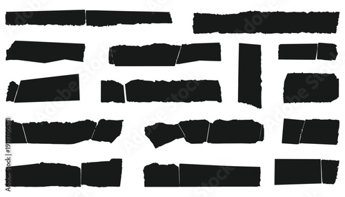 Collection of Torn Paper Edge Silhouettes Keywords: torn paper, ripped paper, paper edge, Vector