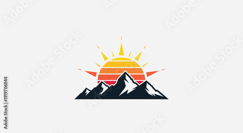 Stylized Mountain Range with Rising Sun.