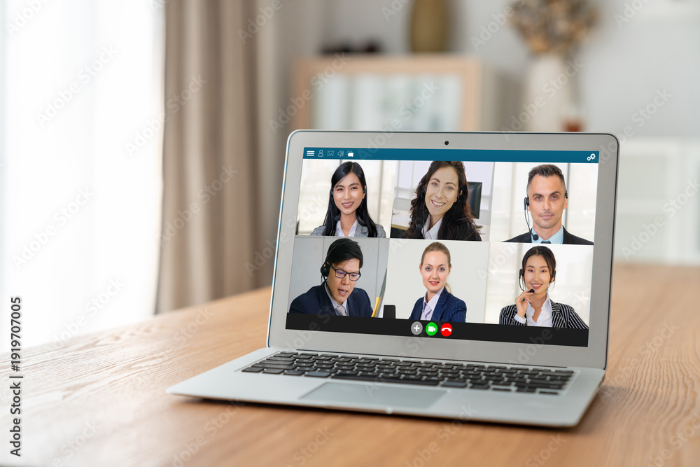Fototapeta premium Business people on video conference for modish virtual group meeting of corprate business office workers