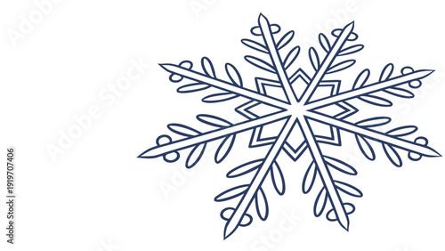 A clean minimalist line art design featuring a symmetrical six-pointed snowflake against a white background.