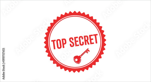 A vibrant red circular badge displaying top secret with a key ideal for design work on transparent background silhouette high quality