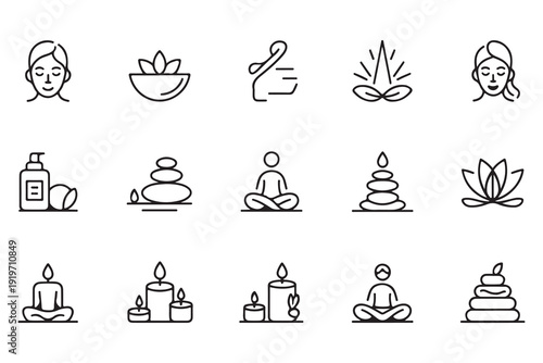 Elegant line art icons for spa, beauty and wellness, self care