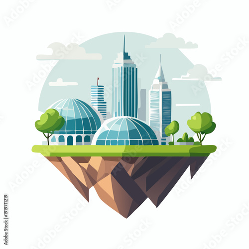 Futuristic Cityscape Floating Island with Modern Architecture and Greenery.