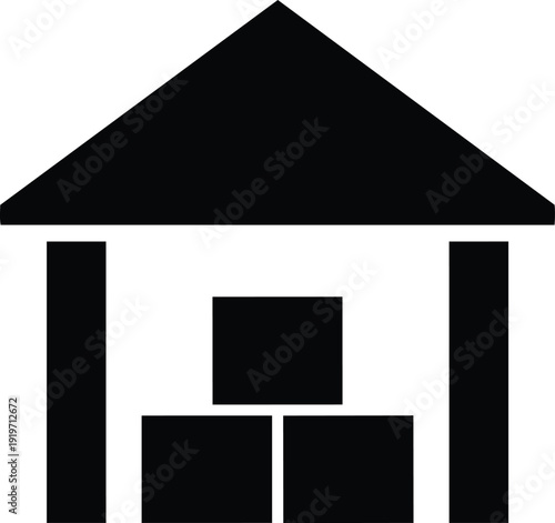 Warehouse Icon with Stacked Boxes, Representing Storage, Logistics, Distribution, and Inventory Management