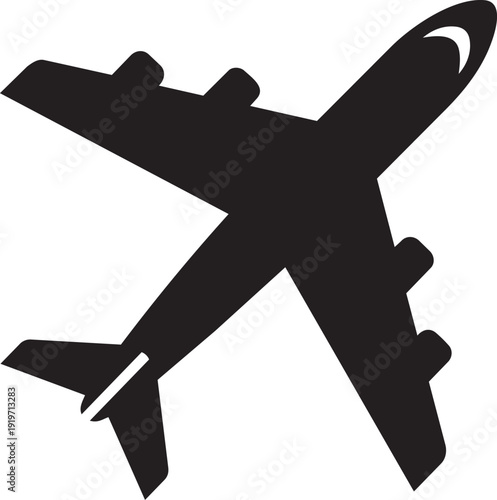 Black Silhouette Icon of an Airplane, Symbolizing Air Travel, Aviation, and International Transportation